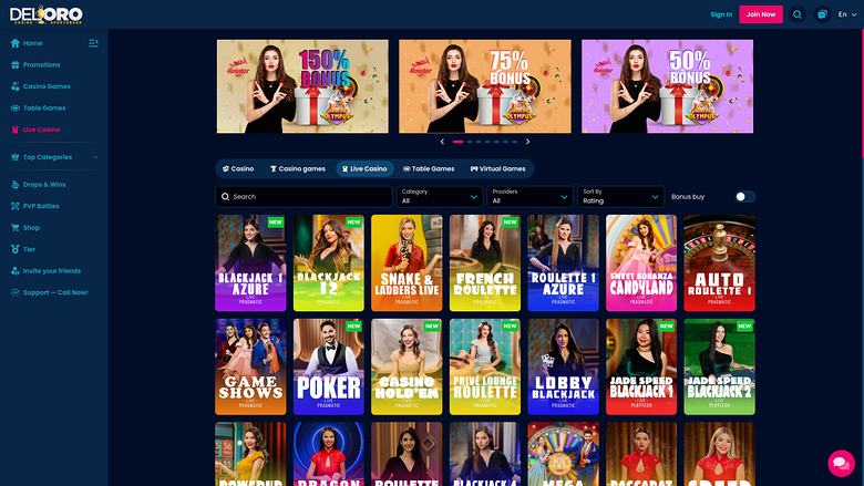 Del Oro Casino — Live dealer lobby