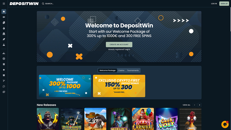 DepositWin Casino — Homepage