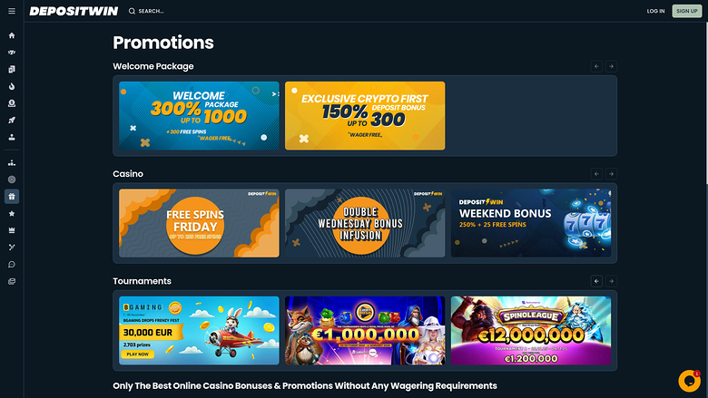 DepositWin Casino — Promotions page