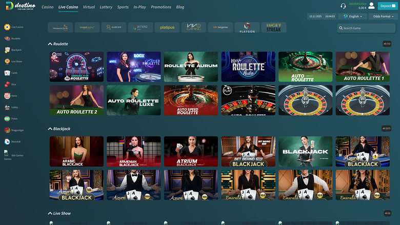 Destinobet Casino — Live dealer lobby