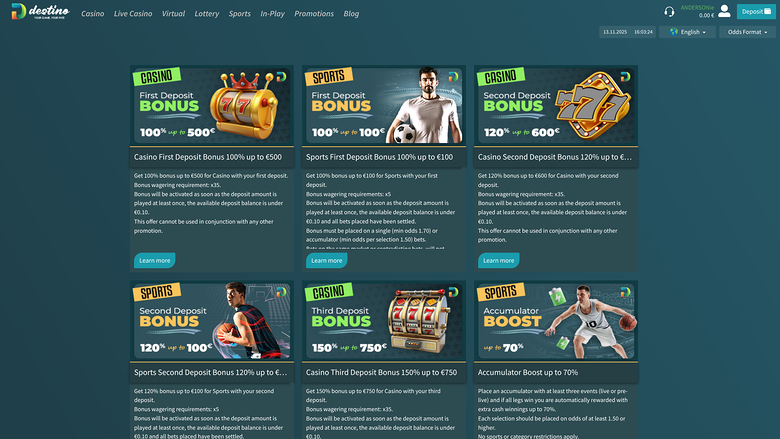 Destinobet Casino — Promotions page
