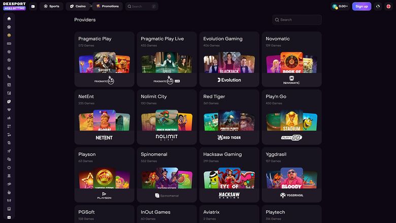 Dexsport Casino — Games by studio