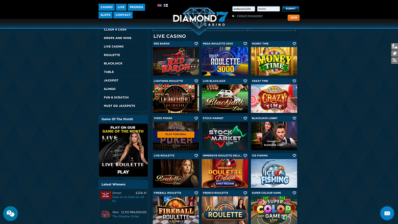 Diamond7 Casino — Live dealer lobby