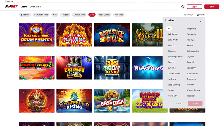 Digibet Casino — Games by studio