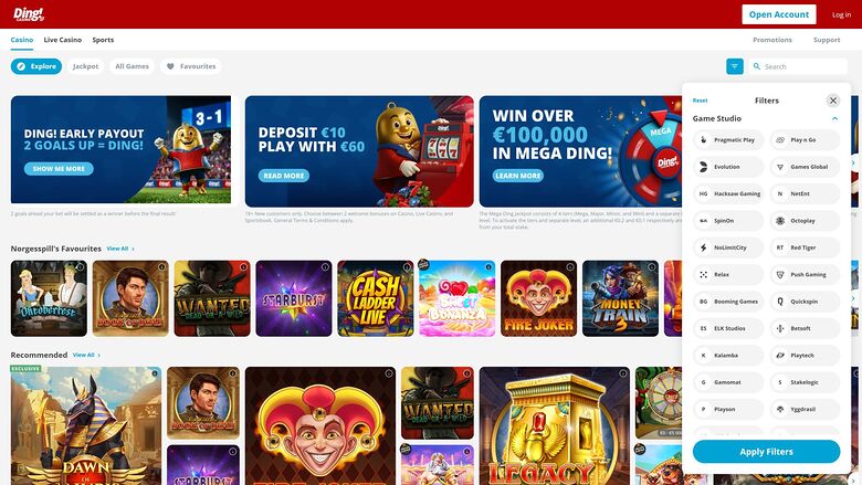 Ding Casino — Games by studio