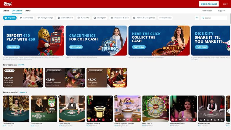 Ding Casino — Live dealer lobby
