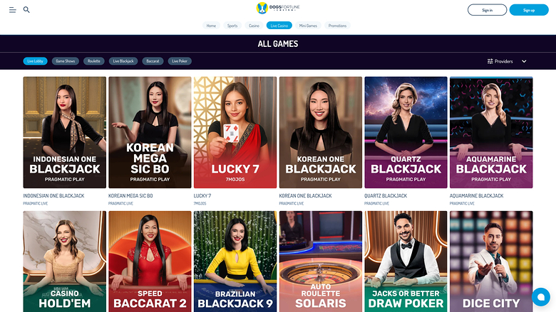 Dogsfortune Casino — Live dealer lobby