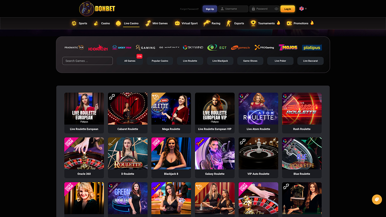 Donbet Casino — Live dealer lobby