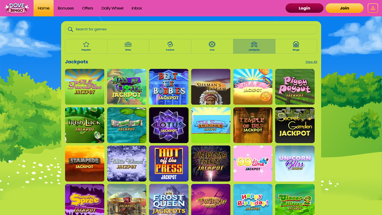 Dove Bingo Casino — Jackpot games