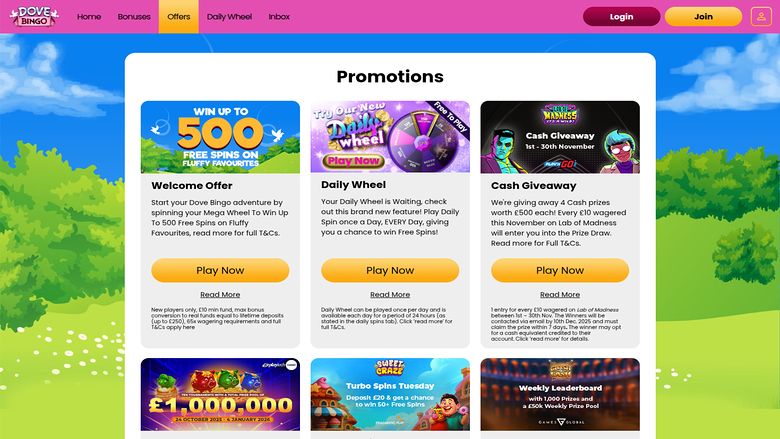 Dove Bingo Casino — Promotions page