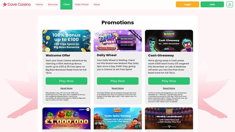 Dove Casino — Promotions page