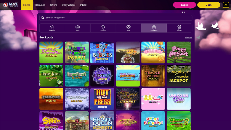 Dove Slots Casino — Jackpot games