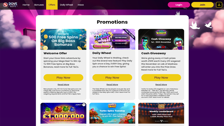 Dove Slots Casino — Promotions page