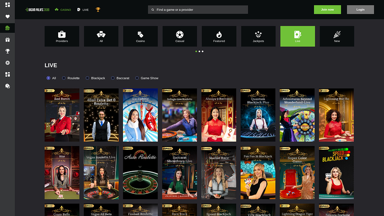 Dream Palace Casino — Live dealer lobby