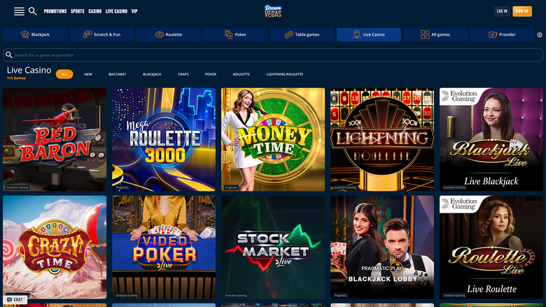 Dream Vegas Casino — Live dealer lobby