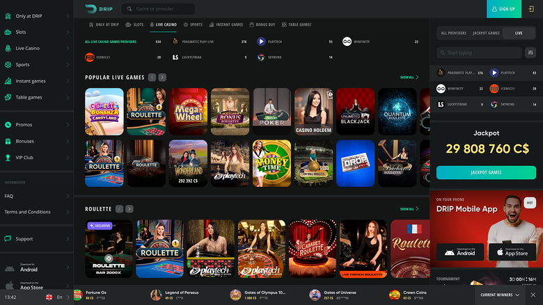Drip Casino — Live dealer lobby