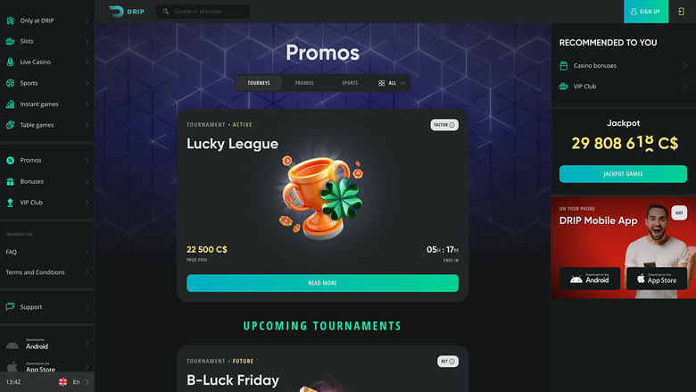 Drip Casino — Promotions page