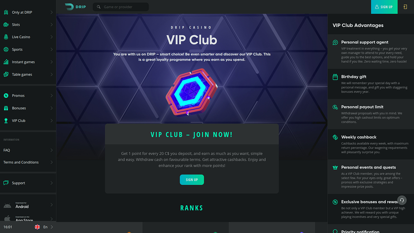 Drip Casino — VIP section