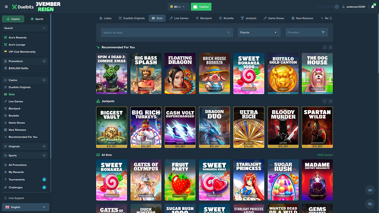 Duelbits Casino — Games lobby