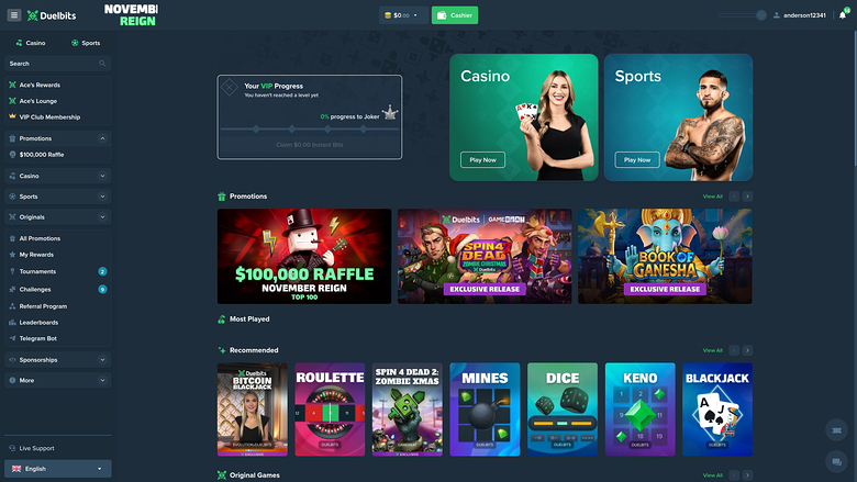 Duelbits Casino — Homepage