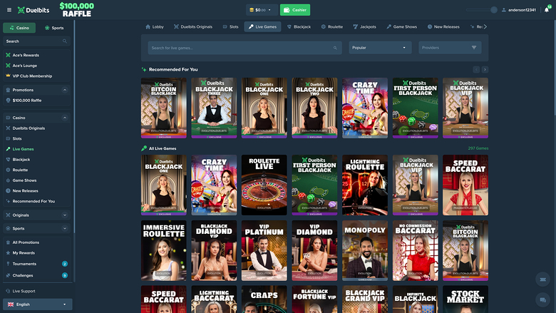 Duelbits Casino — Live dealer lobby