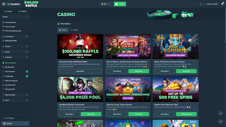 Duelbits Casino — Promotions page