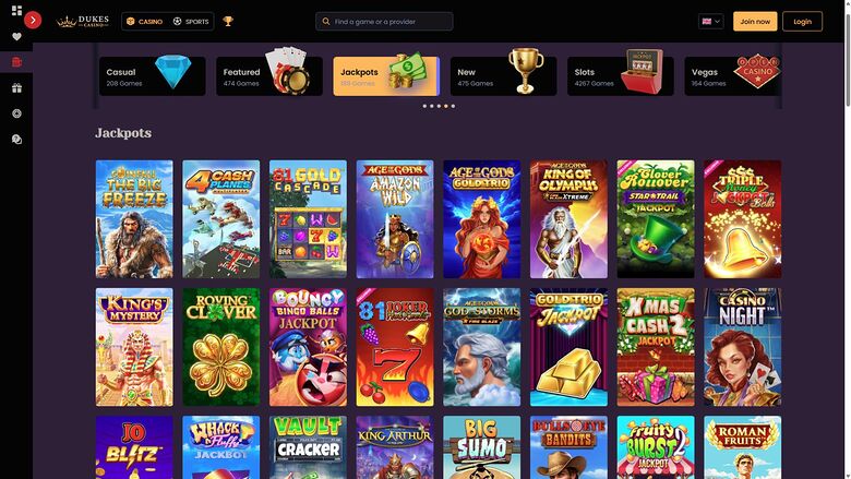 Dukes Casino — Jackpot games