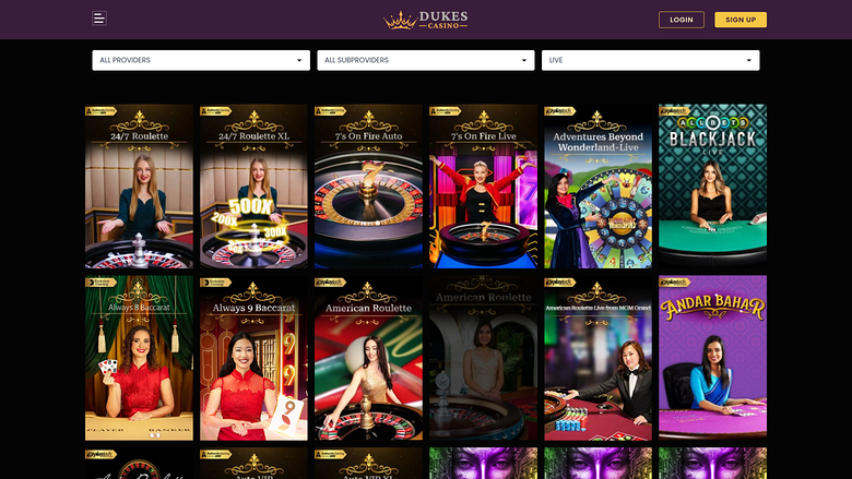 Dukes Casino — Live dealer lobby