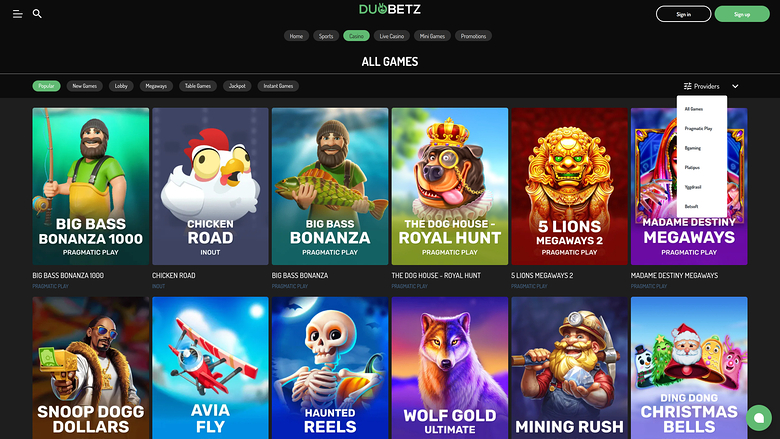 DuoBetz Casino — Games by studio