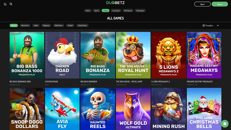 DuoBetz Casino — Games lobby
