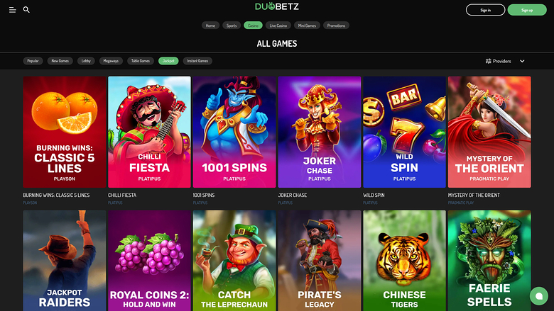 DuoBetz Casino — Jackpot games