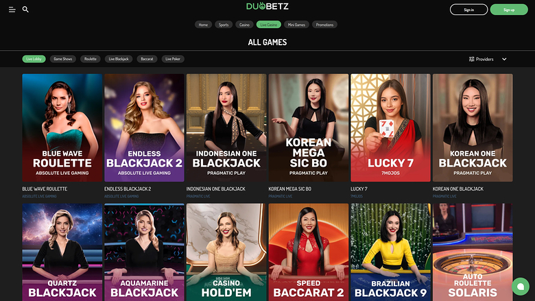 DuoBetz Casino — Live dealer lobby