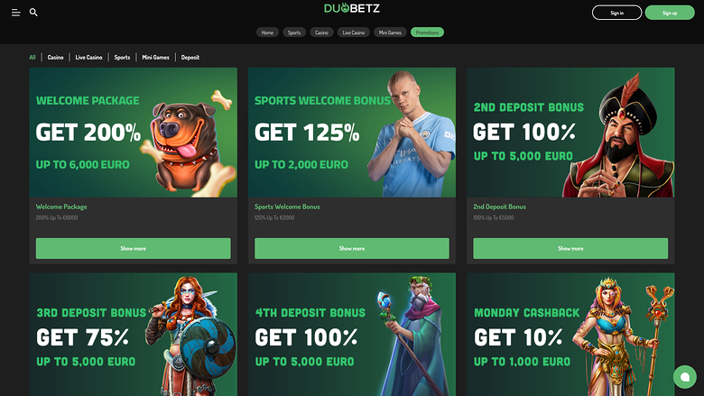 DuoBetz Casino — Promotions page