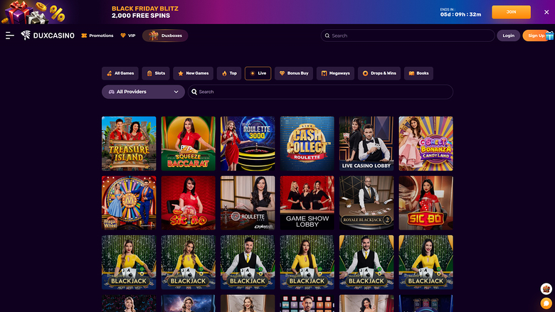 Dux Casino — Live dealer lobby