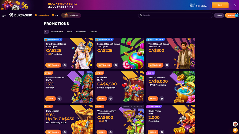 Dux Casino — Promotions page