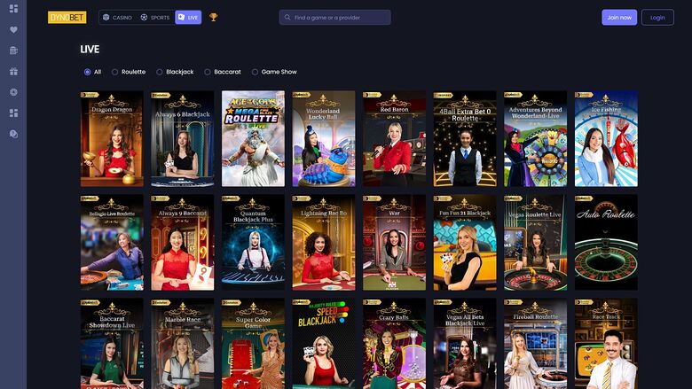 DynoBet Casino — Live dealer lobby