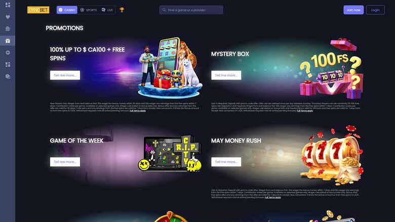 DynoBet Casino — Promotions page