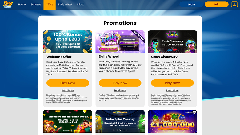 Easy Slots Casino — Promotions page