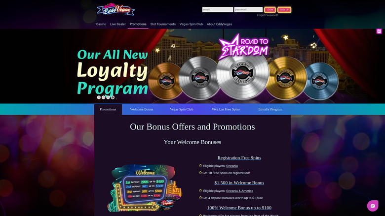 Eddy Vegas — Promotions page