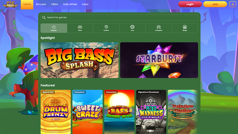 Elf Bingo Casino — Games lobby