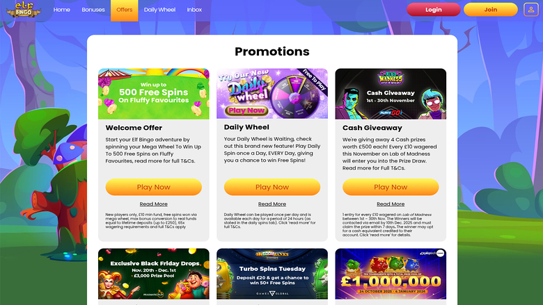 Elf Bingo Casino — Promotions page