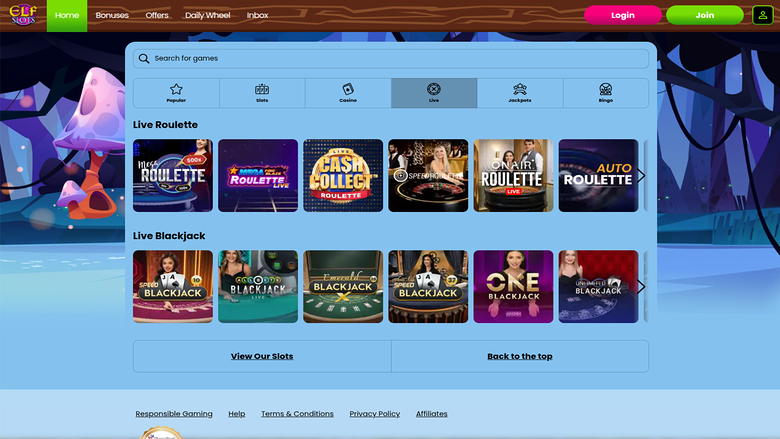 Elf Slots Casino — Live dealer lobby