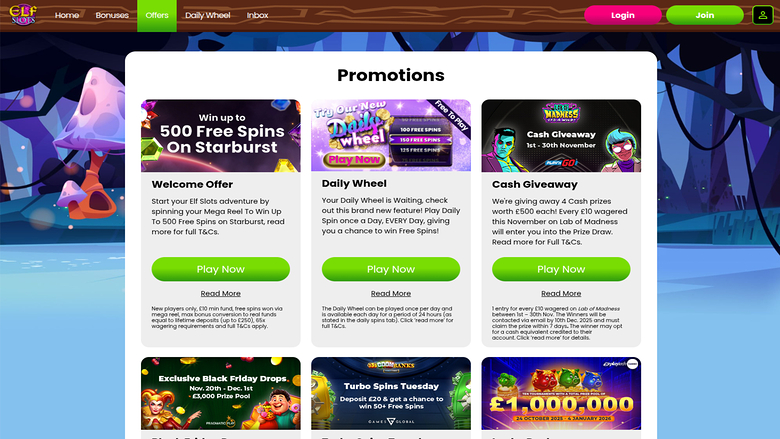 Elf Slots Casino — Promotions page