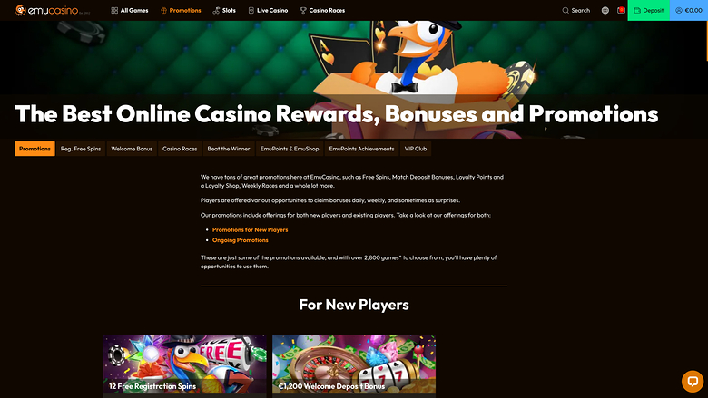Emu Casino — Promotions page