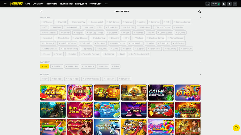 Energy Casino — Games by studio
