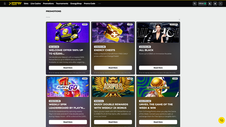 Energy Casino — Promotions page