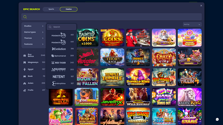 EpicBet Casino — Games by studio
