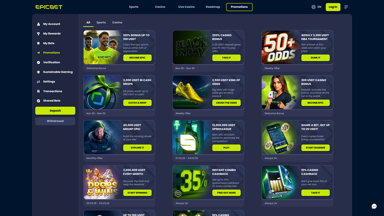 EpicBet Casino — Promotions page