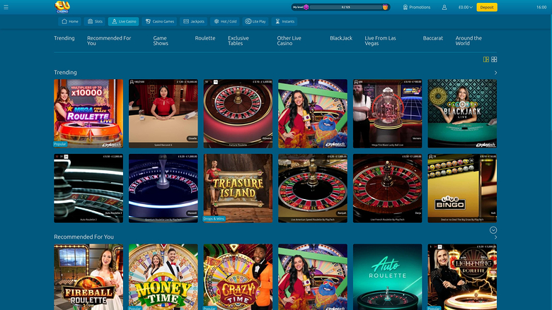 EUcasino — Live dealer lobby