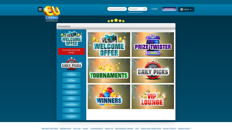 EUcasino — Promotions page